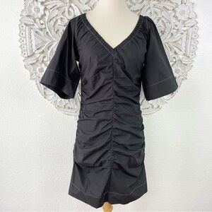 {Ganni} Ruched Short Sleeve V-Neck Mini Dress, Size S/4